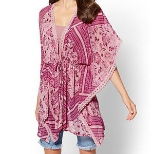 Lace-Trim Kimono Topper - New York and Company NWT